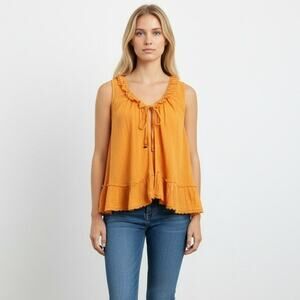 Free People Top Womens Small Endless Summer Orange Open Front Sleeveless Boho